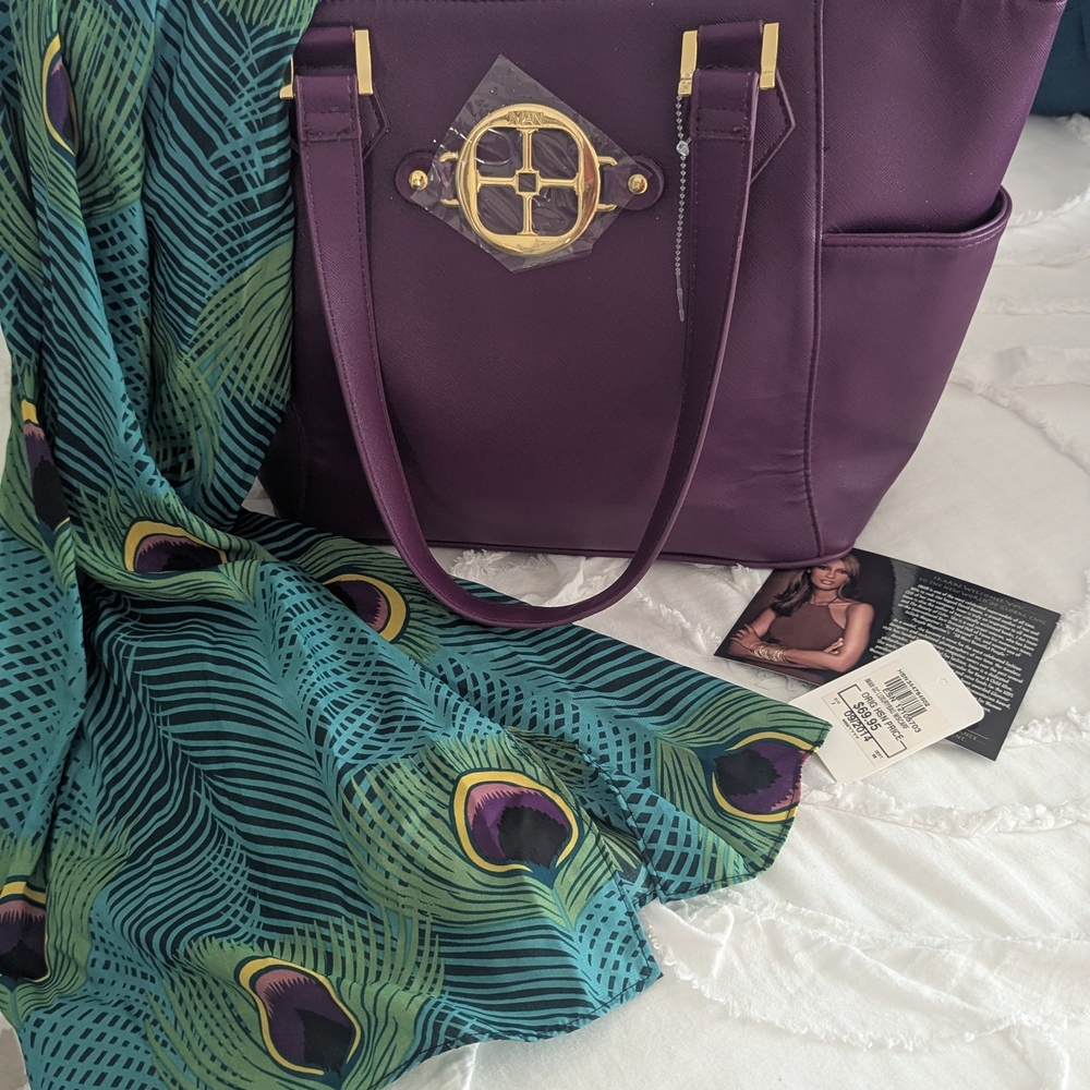 IMAN Rich Purple Tote with Gold Accents